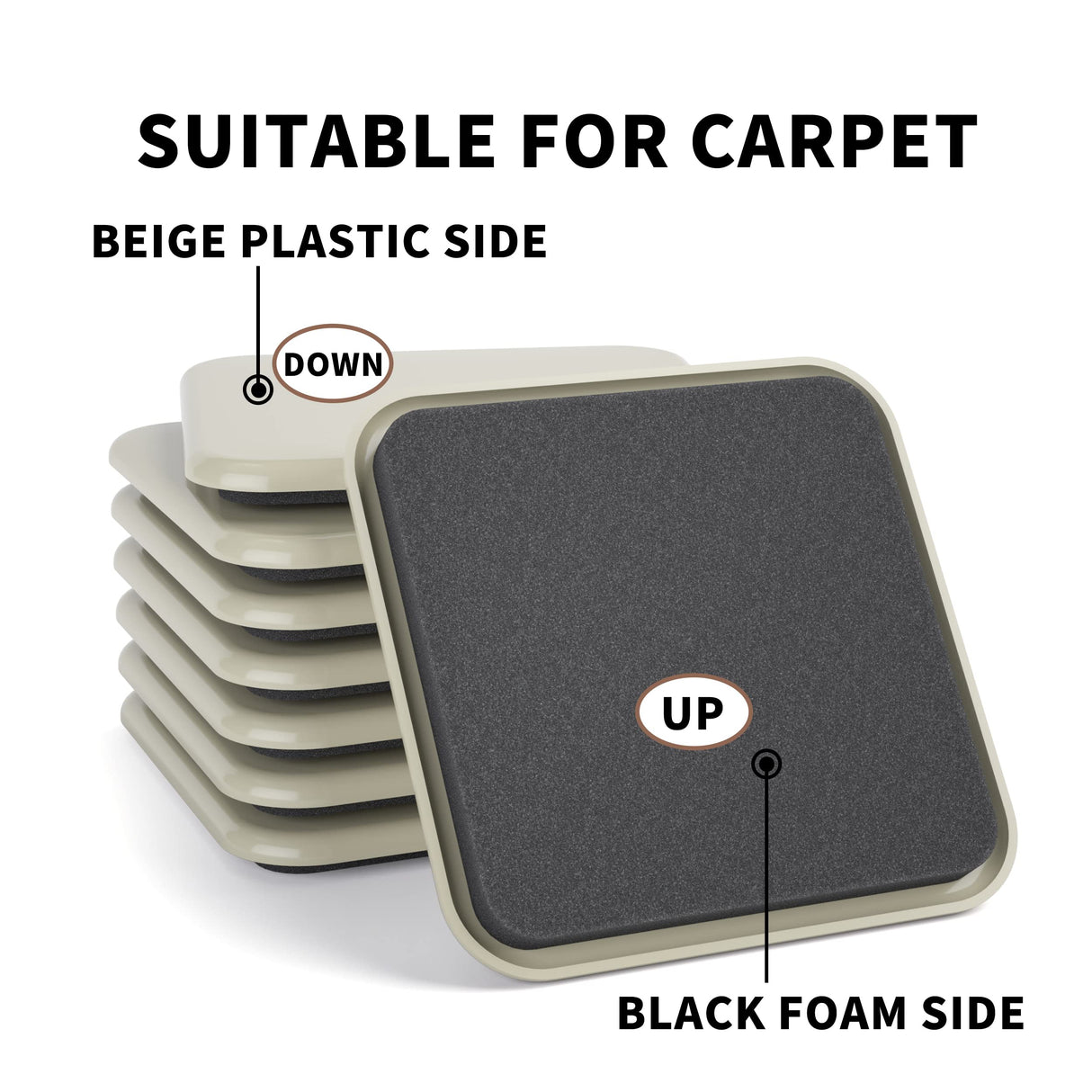 Yelanon Furniture Sliders - 16 pcs-3 1/2” Square Furniture Sliders for Carpet Furniture Pads Hardwoods Floors, Heavy Duty Furniture Movers Sliders,Furniture Moving Pads, Carpet Protectors