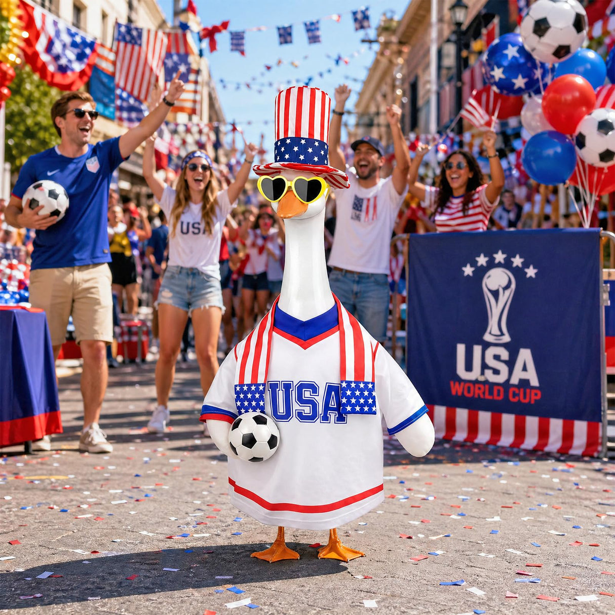 PaLuQiYa 2026 World Cup Porch Goose Outfit, 23" High Lawn Goose Statue Soccer Fan Costume Clothing, FIFA World Cup 2026 Porch Garden Geese Clothes with Hat for Outdoor Patio Yard