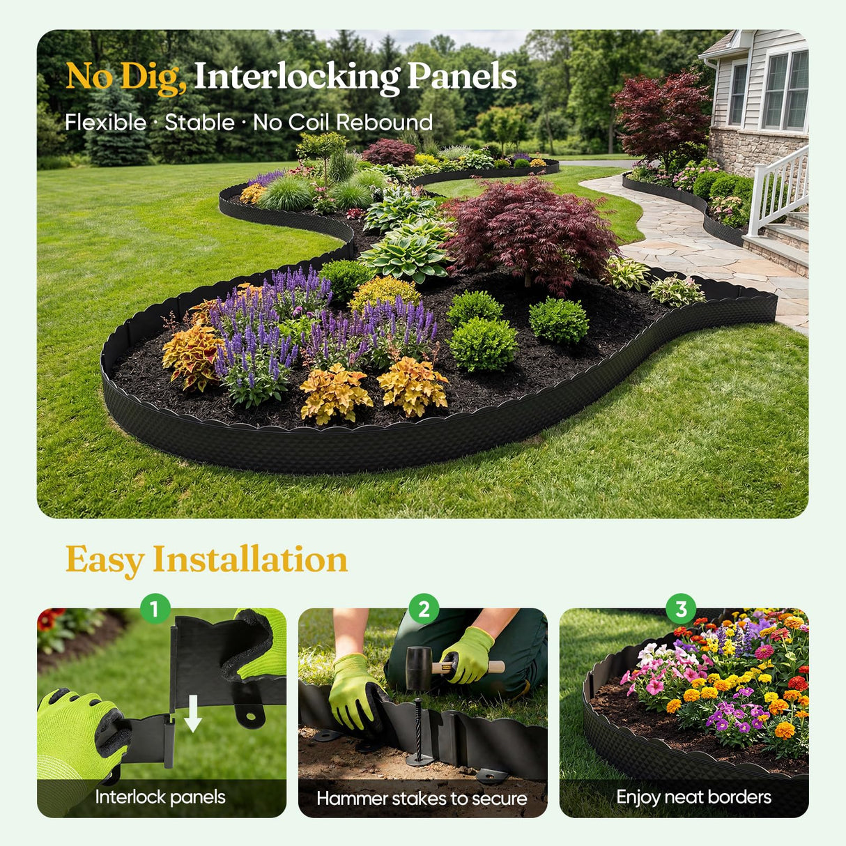 Grenebo 4.72 in x 33.2 Ft Garden Edging Border Kit, Flexible No Dig