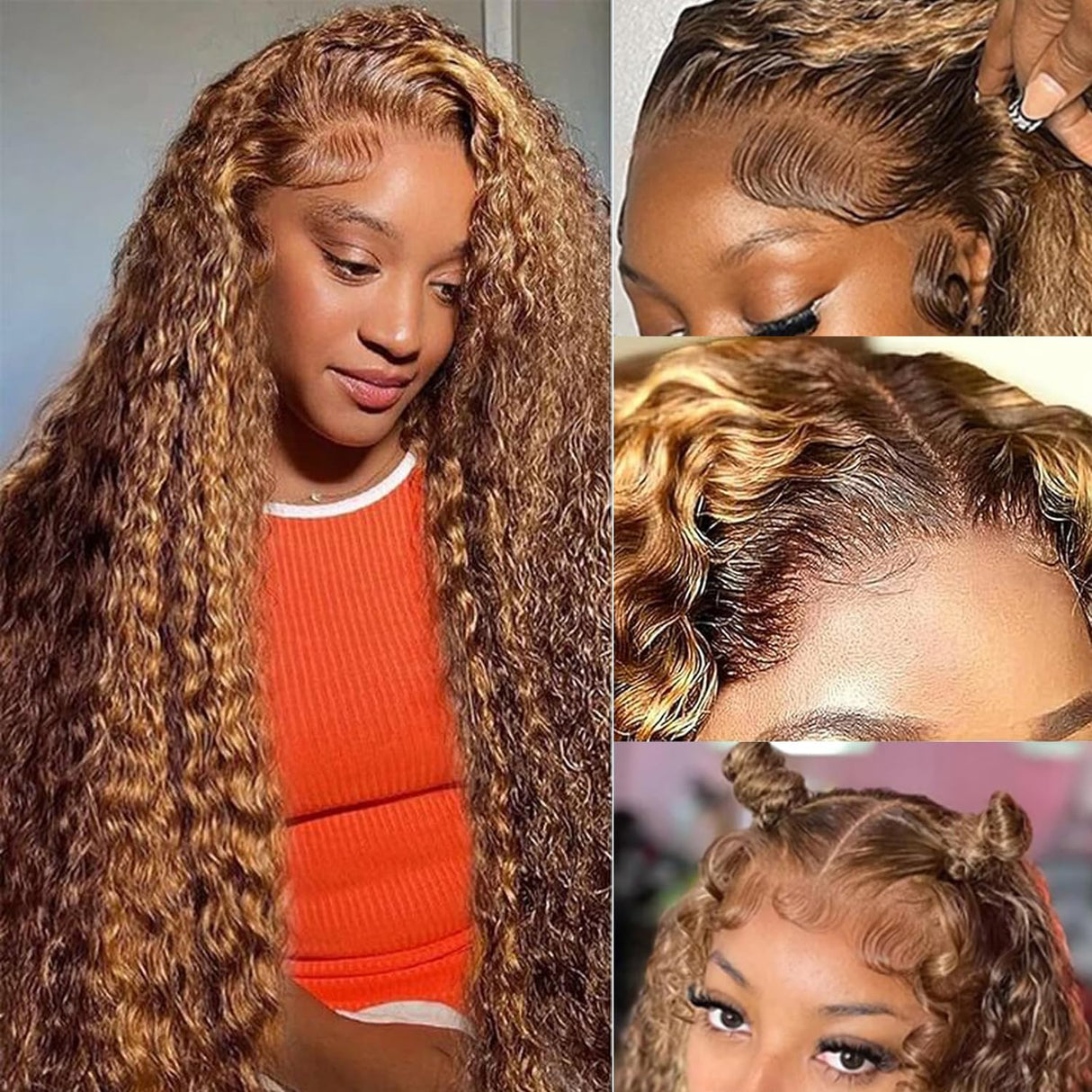 13x6 Highlight Ombre Lace Front Wigs Human Hair P4/27 Honey Blonde Lace Frontal Wigs Human Hair 180 Density Colored deep Curly HD Lace Front wigs Human Hair Wig Pre Plucked with Baby Hair 24 inch
