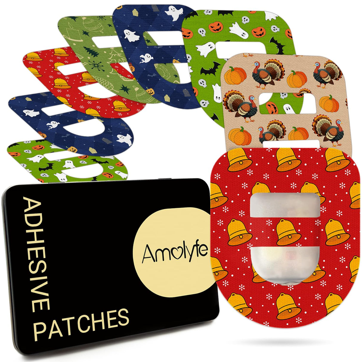 Omnipod 5 Adhesive Patches Waterproof, Amolyfe 20 Pack Omnipod Overpatches with Stretchable Strap, Breathable, Long-Lasting Medical Adhesive, Premium Hinged Tin (Christmas)