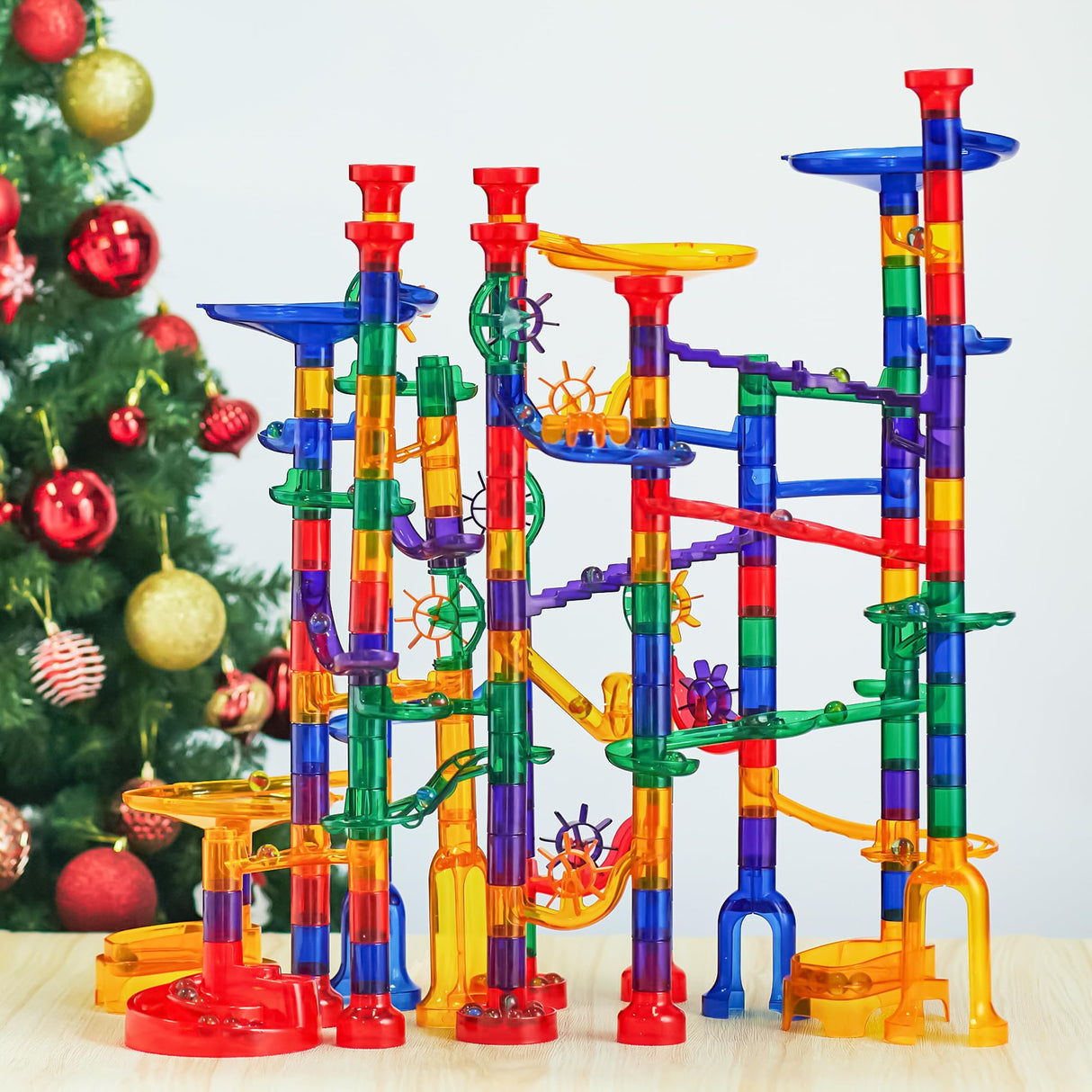 JOYIN 207Pcs Glowing Marble Run, Construction Building Blocks Toys with 5 Glow in The Dark, STEM Toy for Boys and Girls, Educational Toy, Gift for Christmas