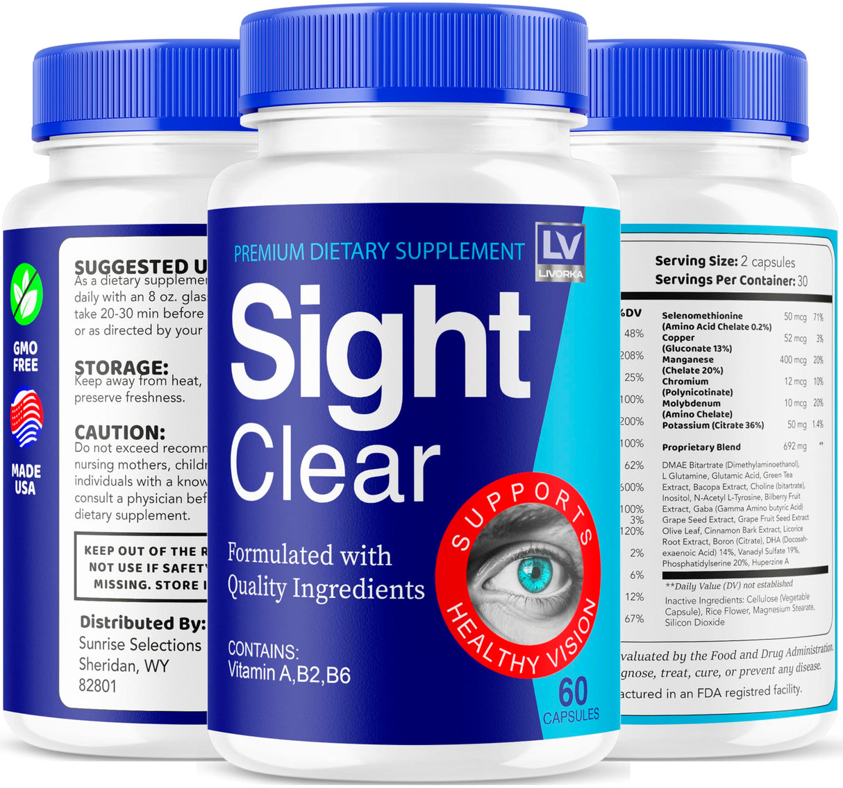 LIVORKA Sight Clear 20/20 Vision Support Supplement for Eyes - (2 Month Supply) - Pack of 2
