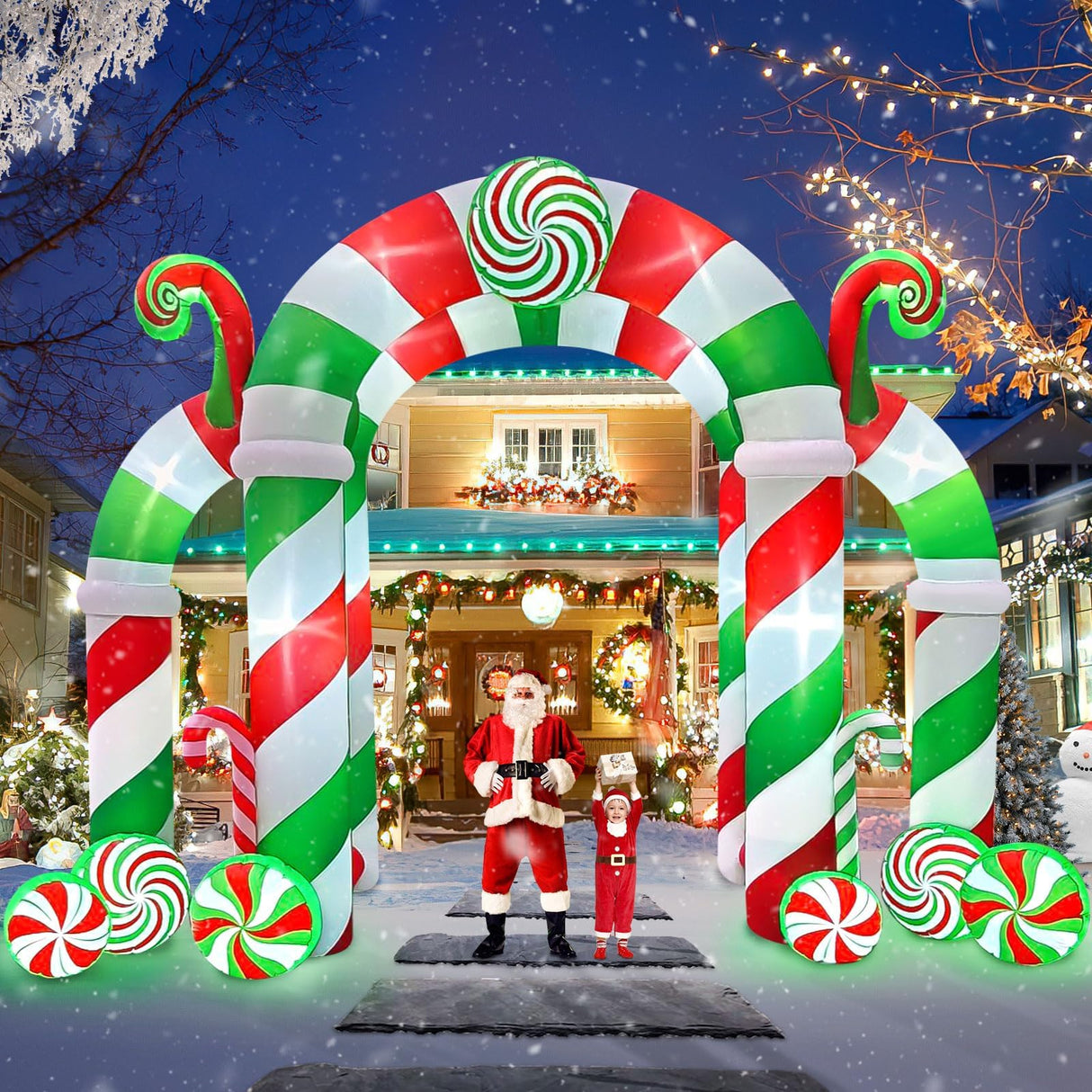 Kalolary 13FT Christmas Archway Inflatables with LED Light, Giant Xmas Candy Arch Inflatable Stereoscopic Blow up Christmas Outdoor Yard Decorations for Square Shopping Mall Lawn Garden Holiday Party