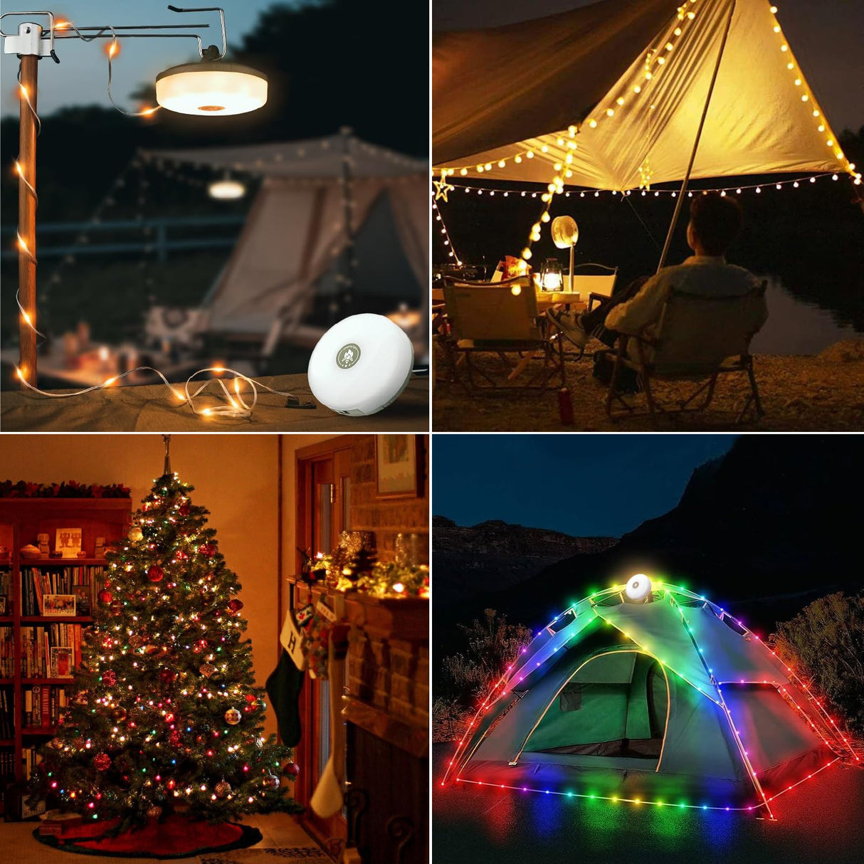 2-Pack Camping String Lights, 4 in 1 Portable Camping Light Rechargeable, 8 Lighting Modes, USB Charging, Quick Storage, 32.8FT Waterproof Tent Lights String for Camping, Hiking, Yard, Christmas