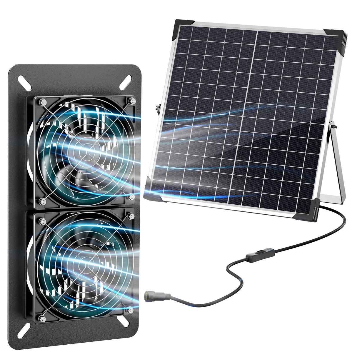 Solar Fan Kit for Chicken Coop - Two IP65 Waterproof 5" Solar Powered Fans - Outdoor Exhaust Intake Ventilation Fan for Outside Shed Greenhouse Attic Pet House - Strong Airflow Without Battery