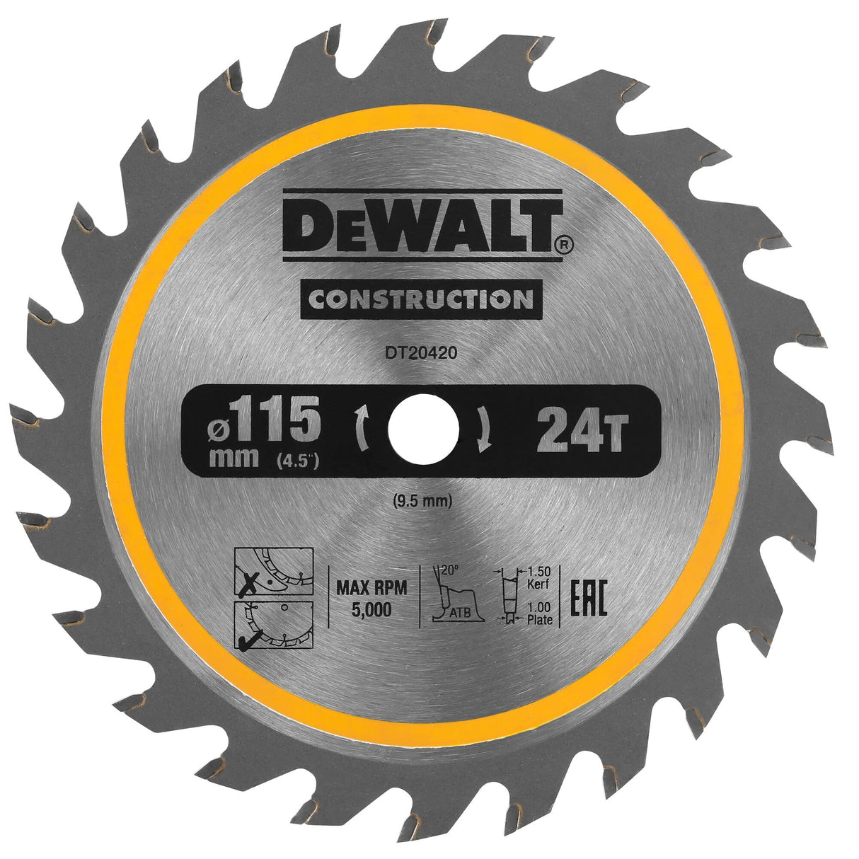 Dewalt DT20420-QZ Hoja para Sierra Circular estacionaria 115 x 10 mm 24D