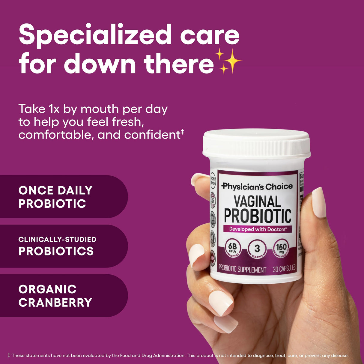 Physician's CHOICE Vaginal Probiotics for Women - pH Balance, Odor Control, Yeast Balance, Vaginal Flora & Feminine Health - 6B CFU with Organic Prebiotics and Cranberry Extract - 45 CT