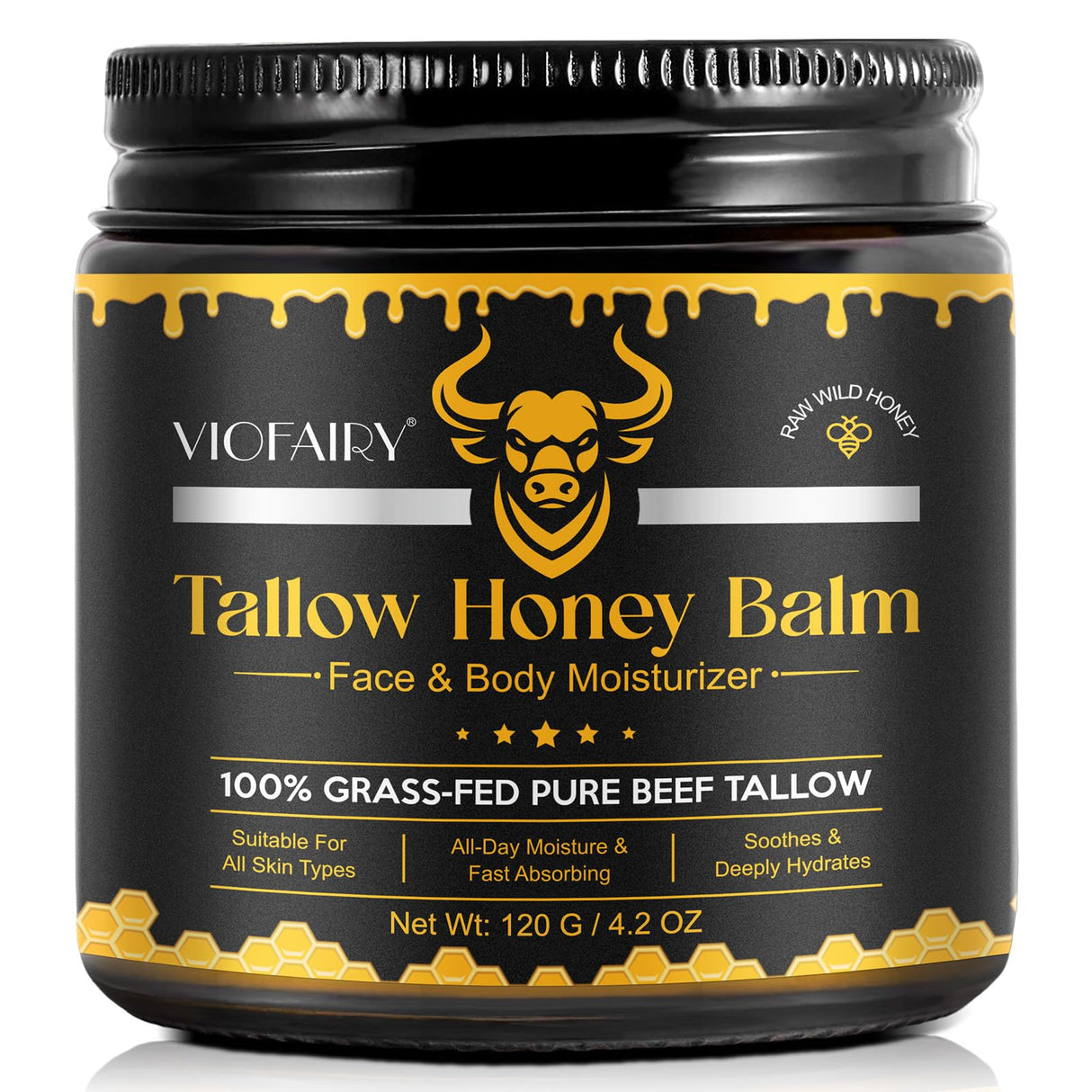 KZUO Beef Tallow for skin, Beef Tallow, Hydrating Tallow Balm with Raw Honey and Beeswax, Grass-Fed Beef Tallow & Raw Wild Honey Blend, Body & Face Moisturizer, Natural Formula