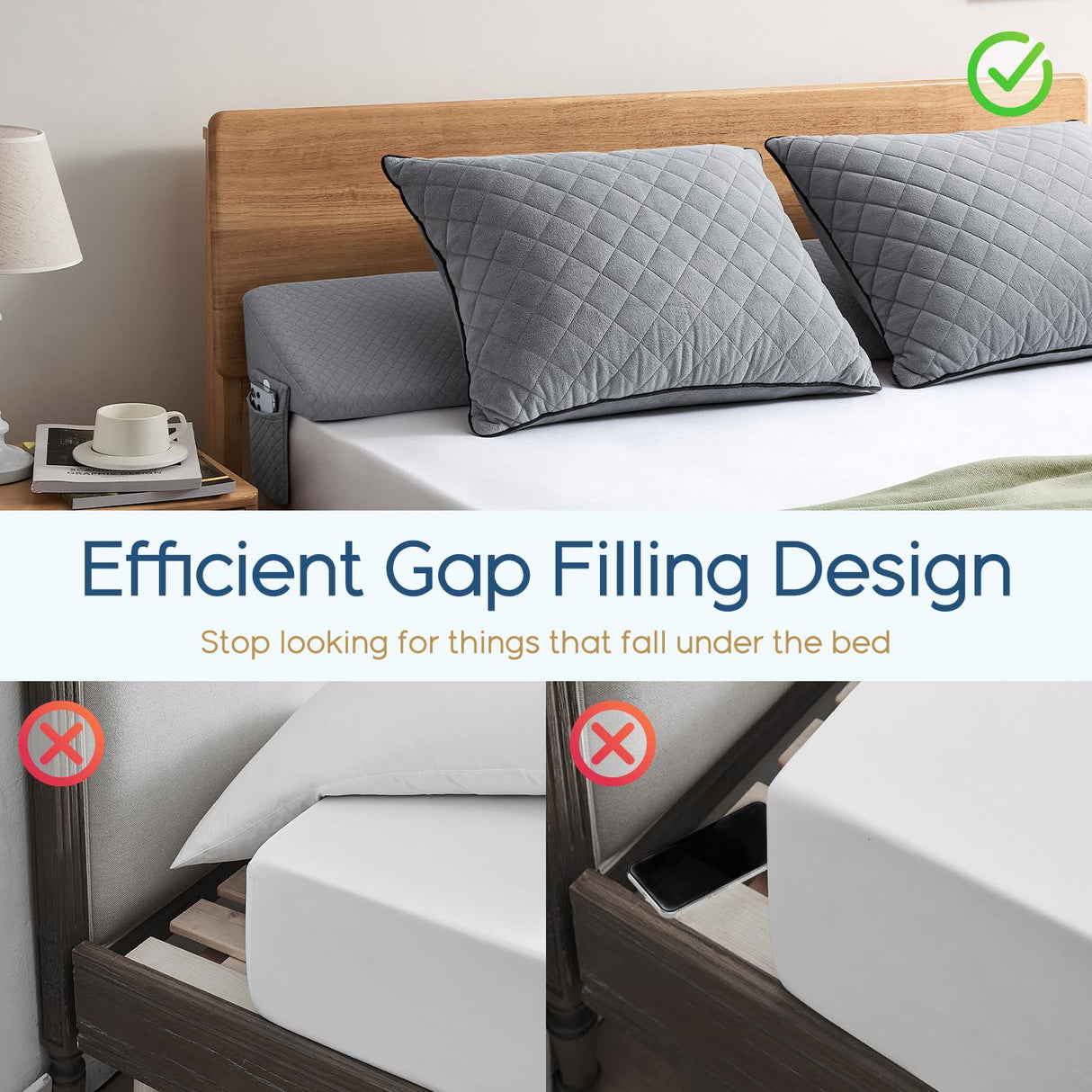 King Size(76"x10"x6") Bed Wedge Pillow for Headboard - Upgraded Bed Gap Filler King Between Mattress and Headboard - Wedge headboard Pillow - Grey