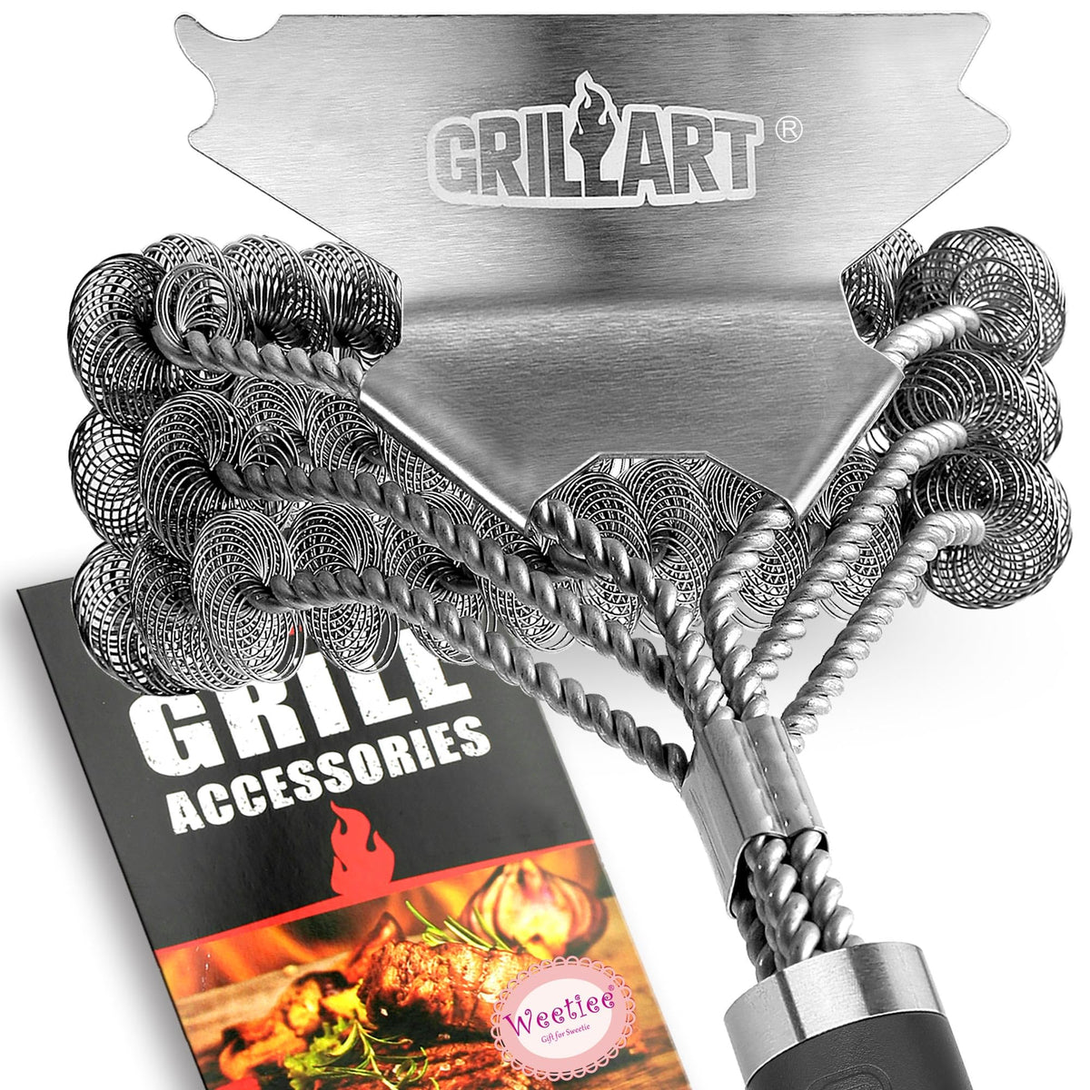 Grill Brush & Bristle Free Outdoor BBQ Scraper, Safe 18'' Stainless Cleaner