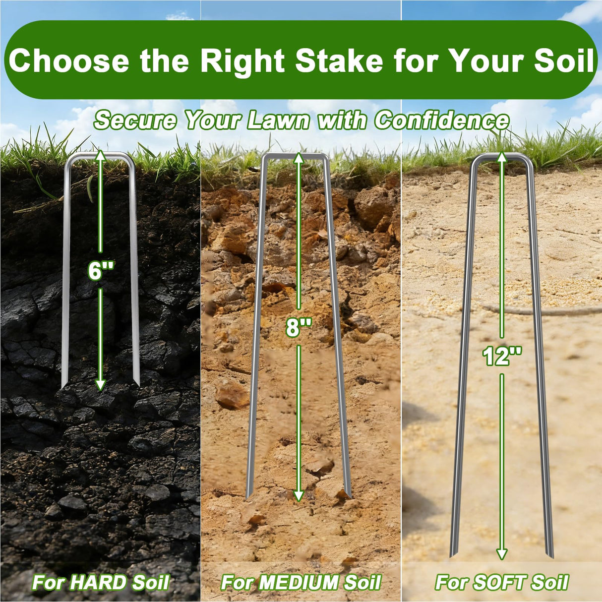 AAGUT Landscape Staples 8 Inch Galvanized Anti-Rust Garden Stakes 11 Gauge