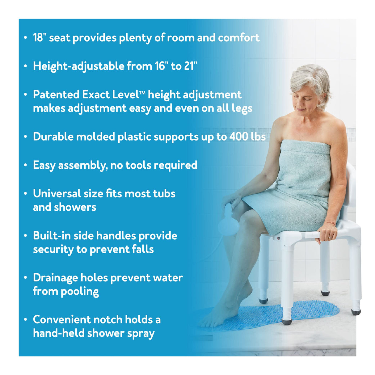 Carex Bath Seat And Shower Chair With Back For Seniors, Bath Chair For Elderly, Disabled, Handicap, and Injured Persons, Supports Up To 400lbs, Shower Seat For Inside Shower