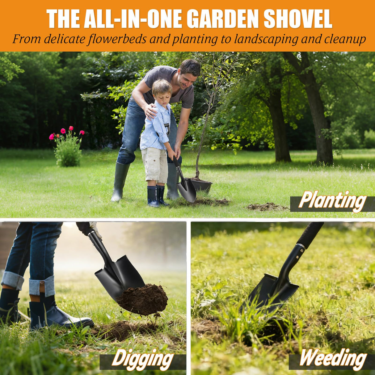 Garden Shovels for Digging, 31 Inch Small Shovel, Heavy Duty Metal Digging Shovel with D-Handle Grip, Short Kids Shovels for Digging, Mini Spade Shovel for Gardening, Camping, Beach, Car, Snow Removal