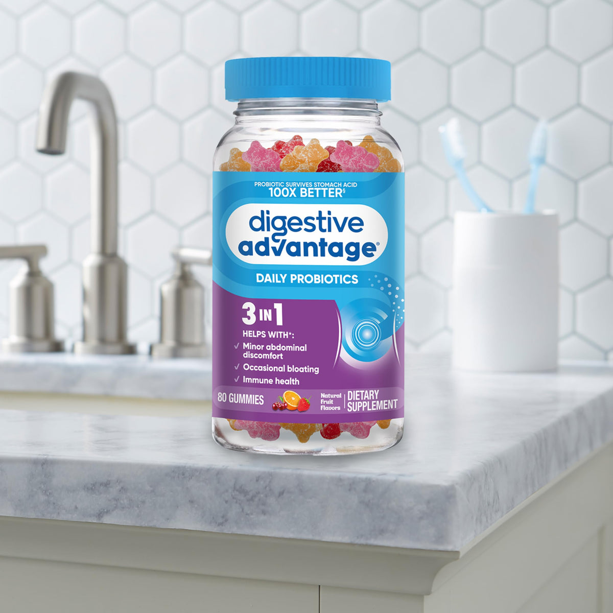 Digestive Advantage Daily Probiotic, Natural Fruit Flavor - 80ct Gummies