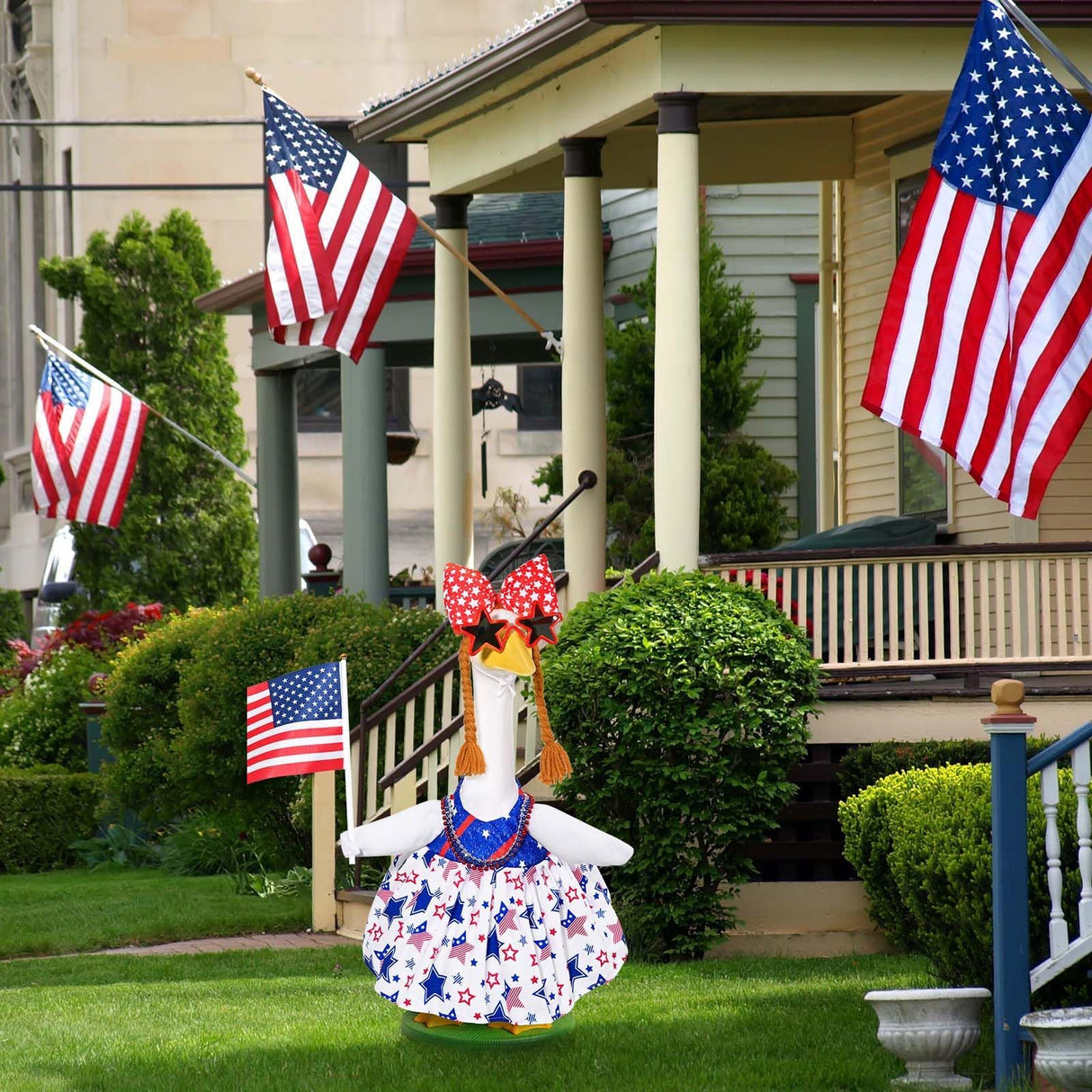 Patriotic Porch Goose Outfits 4th of July Goose Outfit Independence Day Lawn Porch Goose Clothes Fits 23" Cement Plastic Goose Statue for USA 250th Anniversary Outdoor Garden Yard Patio Decoration