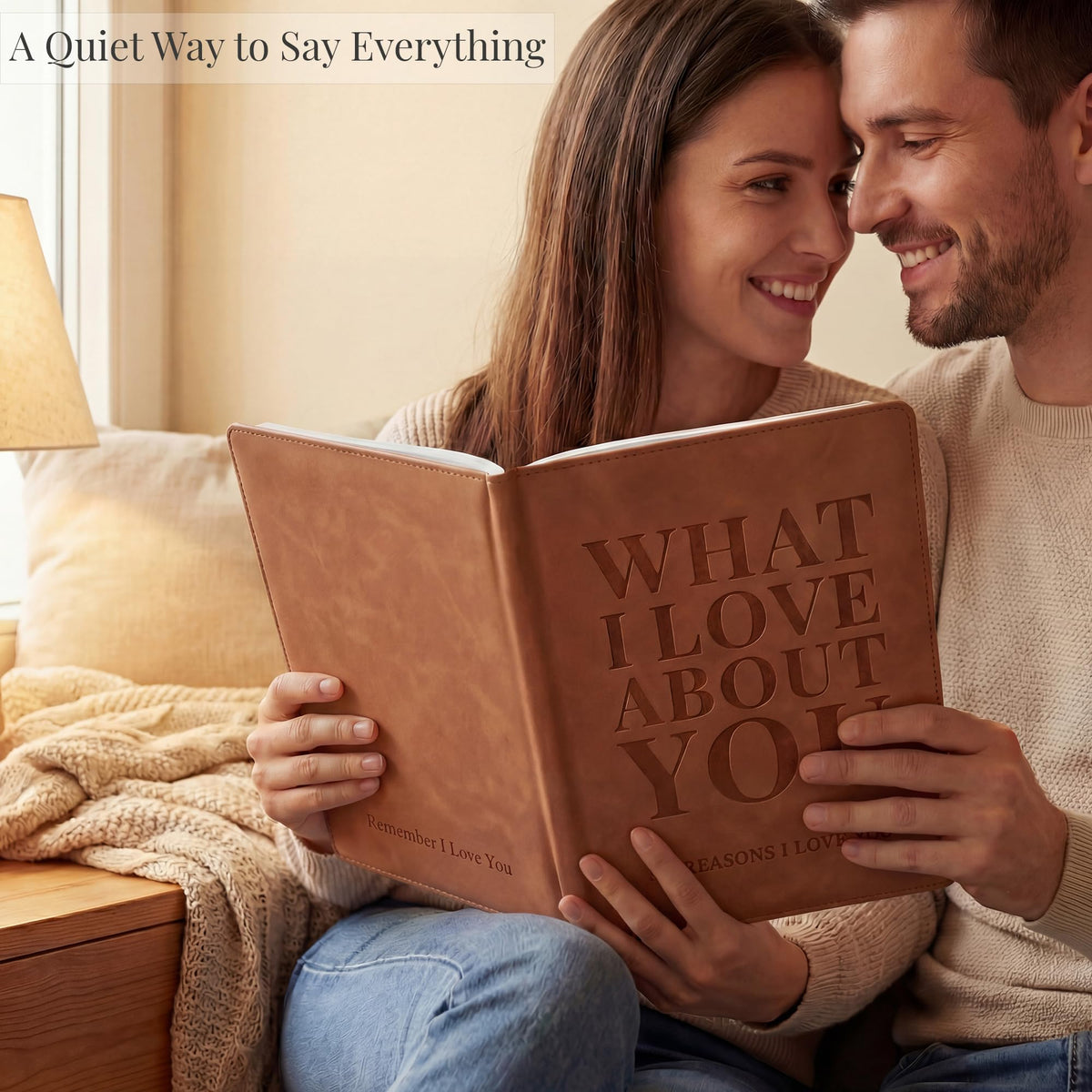 YOELOVE What I Love About You Leather Book – 30 Reasons Why I Love You, Fill-In-The-Blank Journal for Him & Her, Romantic Couples Keepsake (Brown Debossed)