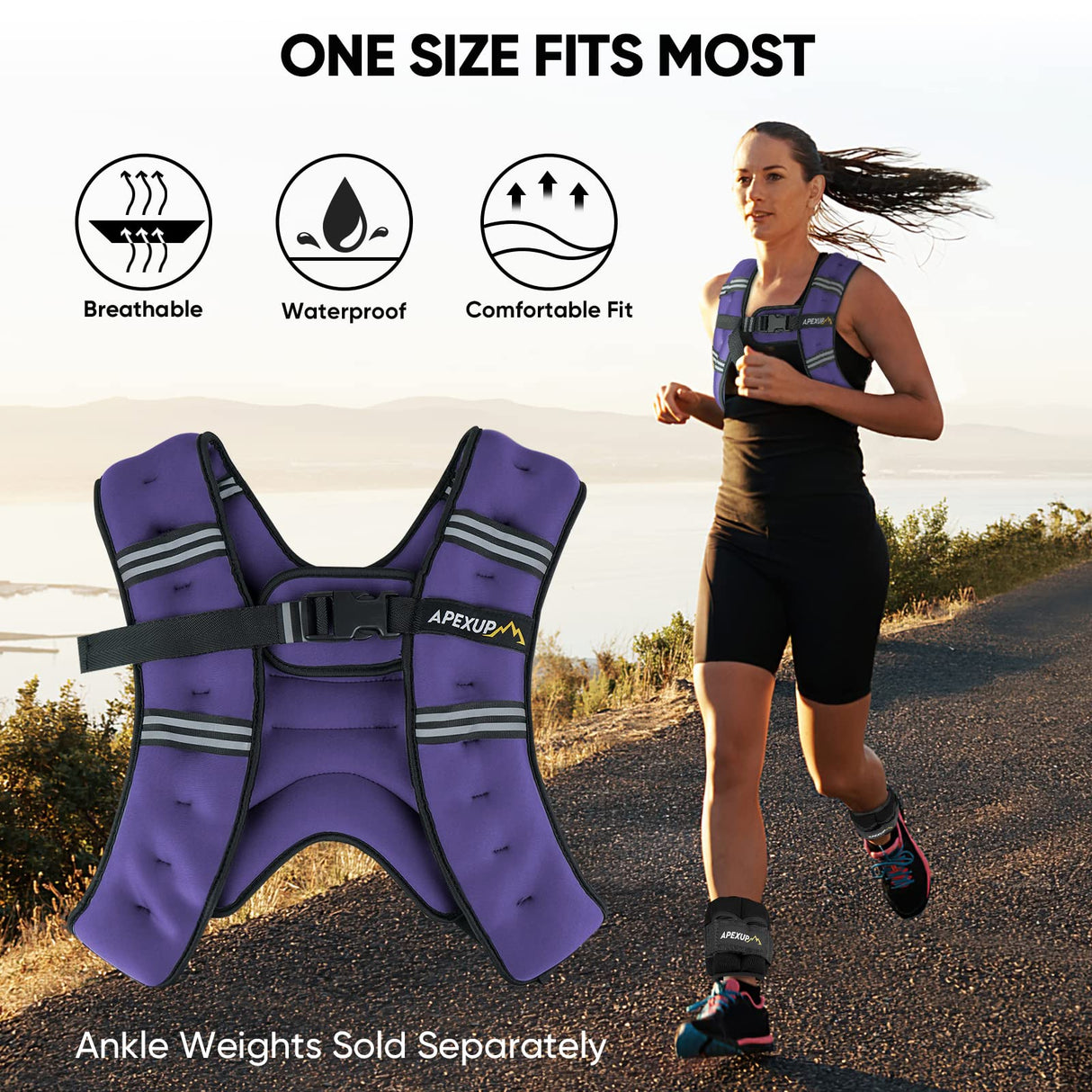 APEXUP Weighted Vest with 5lbs/10lbs/15lbs/20lbs/25lbs/30lbs Weights and Reflective Stripe, Weight Vest Men Women for Workout, Strength Training, Running (Purple, 5lbs)