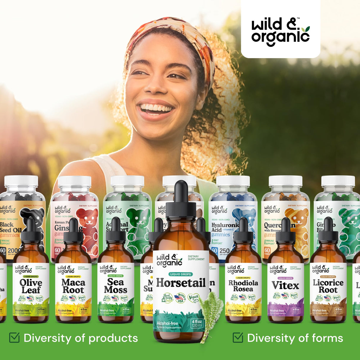 Wild & Organic Horsetail Herb Tincture - Hair Skin and Nails Support - Liquid Horsetail Supplement - Vegan, Sugar & Alcohol-Free Leaf Extract Drops - 4 fl oz