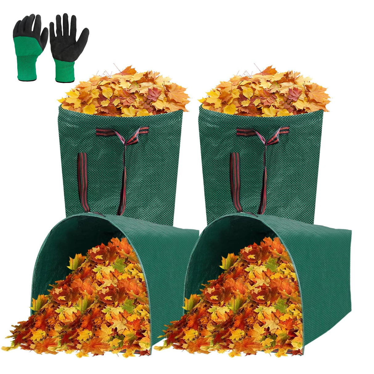 4Pack 40 Gallon Dustpan Type Lawn Bags Reusable Collapsible Heavy Duty Leaf Bags Yard Waste bags Collecting Leaves Lawn Grass Branches