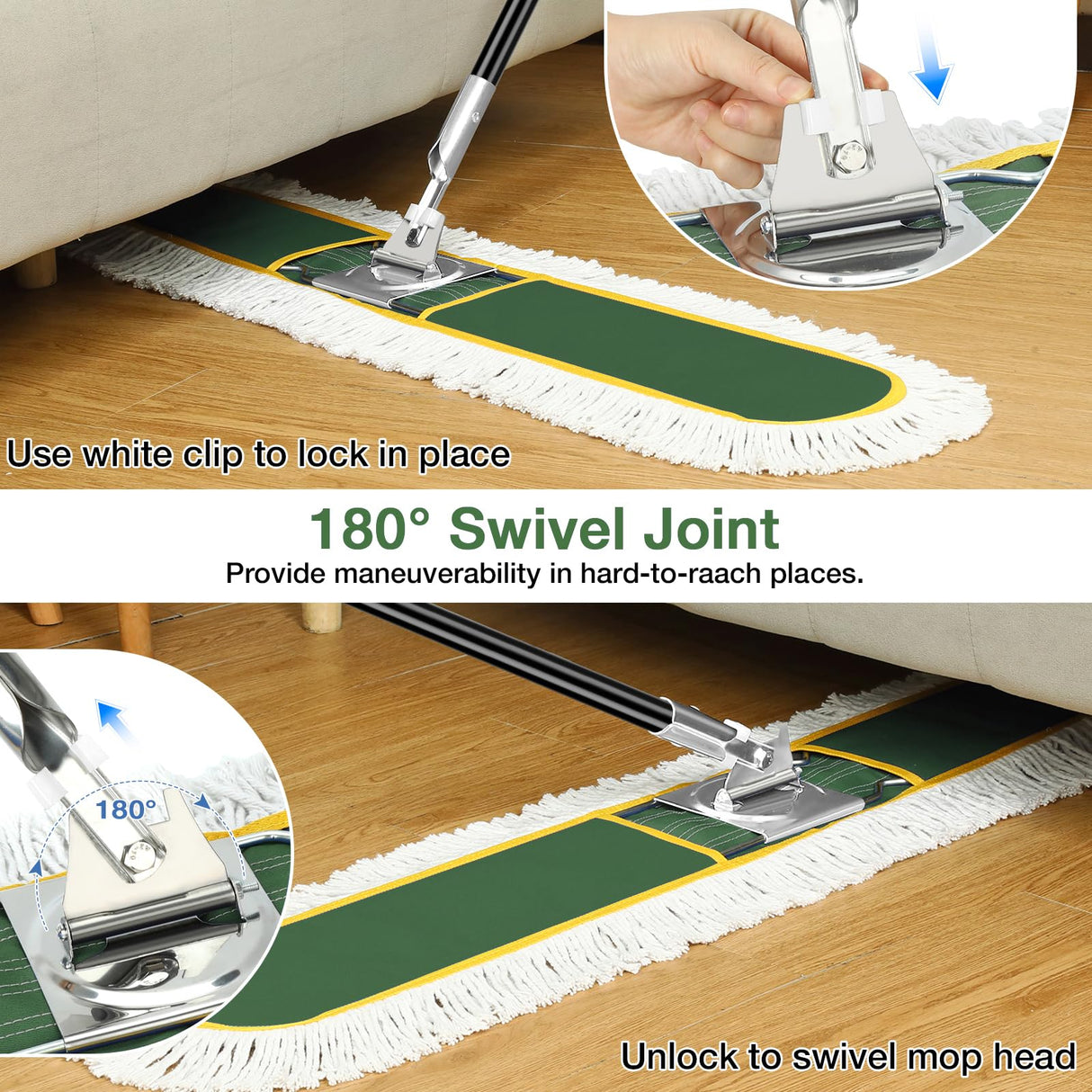 48" Commercial Dust Mop for Floor Cleaning with 2 Cotton Mop Pads