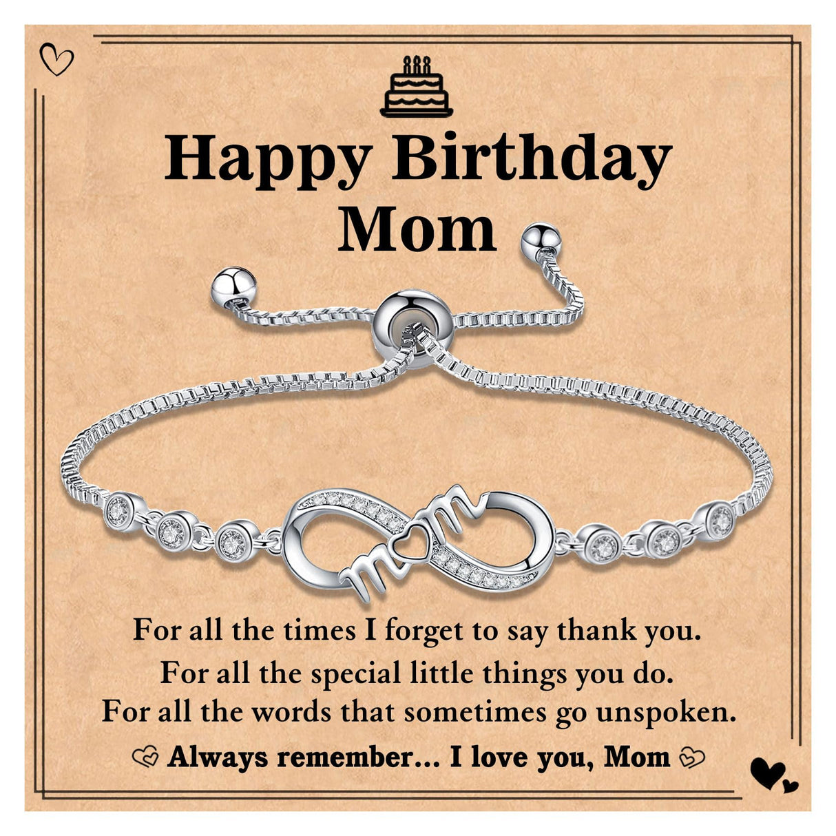RAYSTAR Birthday Gifts for Mom from Daughter/Son, Happy Birthday Moms Card, Mom Birthday Gifts, Cool Mother Bday Presents Ideas Infinity Love Bracelets for Mum