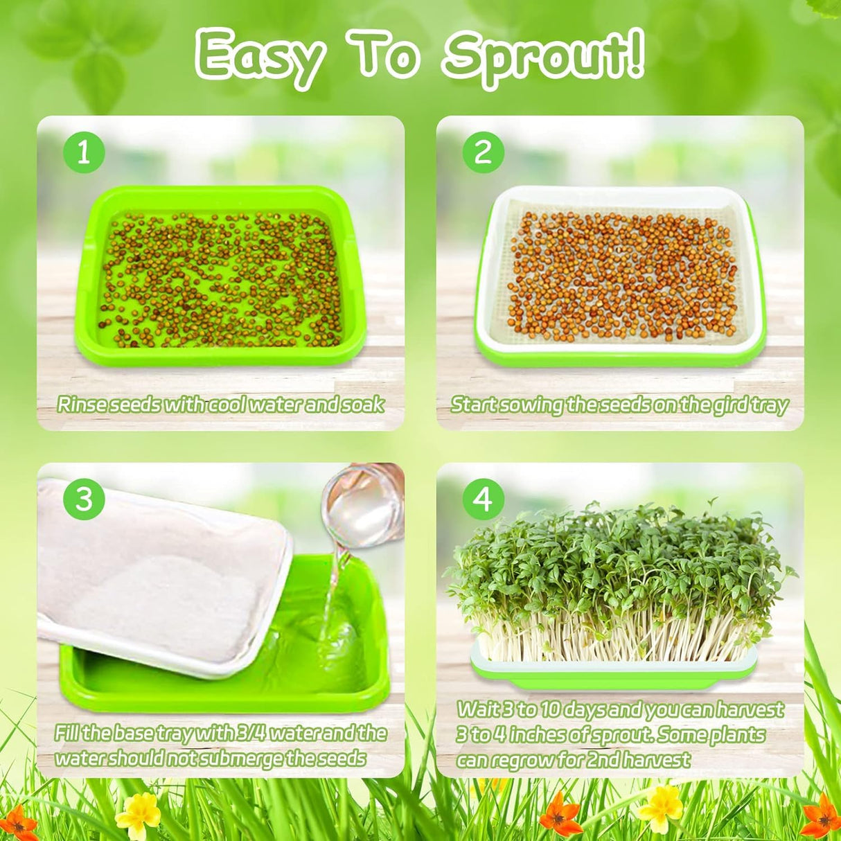 Legigo 10 Pack Seed Sprouter Trays- Soil-Free Cultivation Germination Tray, BPA Free Nursery Tray with Planting Paper for Indoors or Outdoors Sprouting Seeds, Grow Grass, Beans (Without Lids)