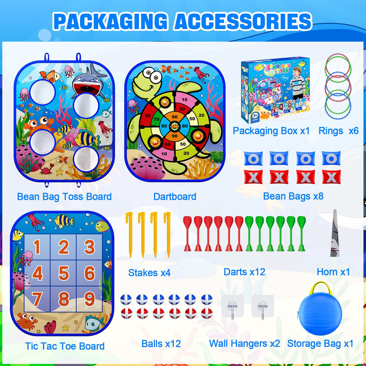 RIEYON 5-in-1Bean Bag Toss Game for Kids, Toddler Toys for Party Games and Outdoor Toss Games, Gift for Birthday or Christmas for Kids Aged 3 4 5 6 7 8 Year Old