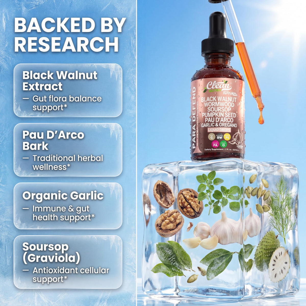 para Defend Wormwood Black Walnut Digestive Support Drops Liquid Soursop Garlic Pumpkin Seed PAU D'Arco Oil of Oregano Turmeric Berberine Neem Extract Hull Bark Tincture by Clean Nutra