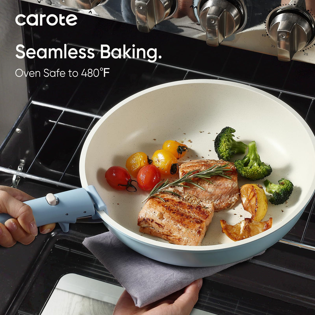 CAROTE Pots and Pans Set, Nonstick Cookware Set Detachable Handle, 15pcs Induction Kitchen Cookware Sets Non Stick with Removable Handle, RV Cookware Set, Oven Safe, Blue