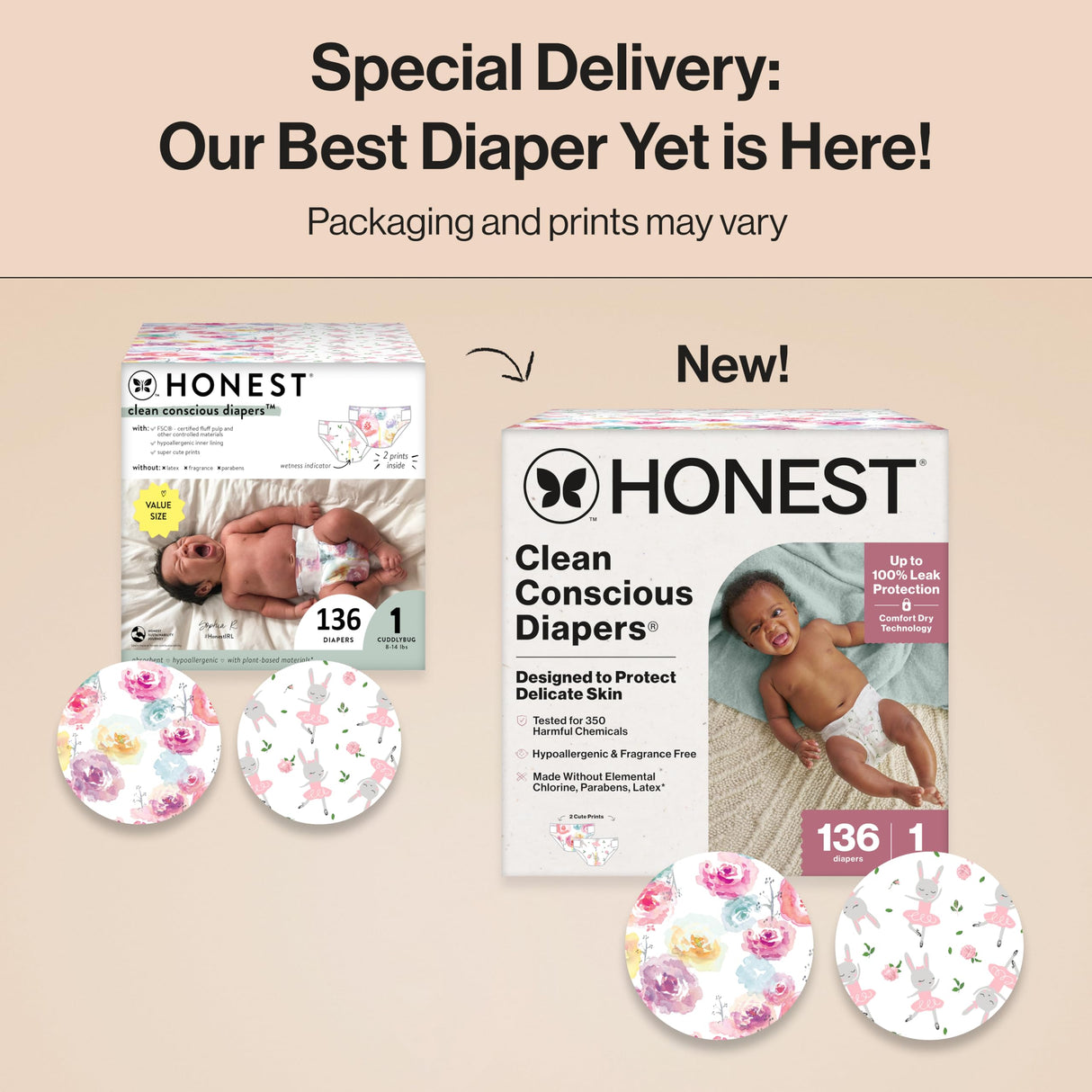 The Honest Company Clean Conscious Diapers for Sensitive Skin | Hypoallergenic, Fragrance Free | Gender Neutral Prints | Super Club Box, Size 3 (16-28 lbs), 120 Count (Prints May Temporarily Vary)