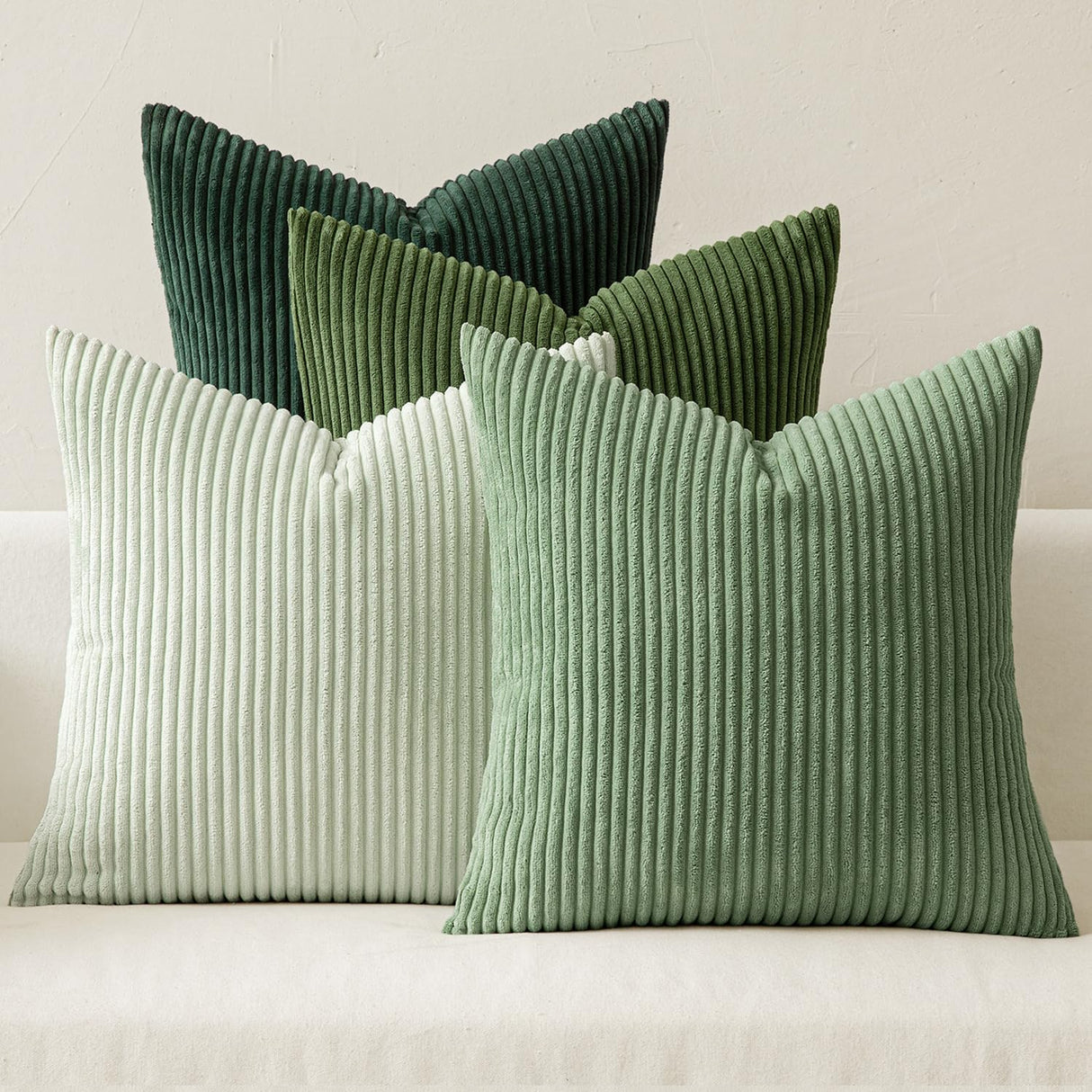 MIULEE Boho Farmhouse Sage Green Throw Pillow Covers 20x20 Inch Set of 4 Mordern Nordic Cushion Covers Soft Corduroy Christmas Home Decor for Couch Bed Sofa Living Room Forest Green