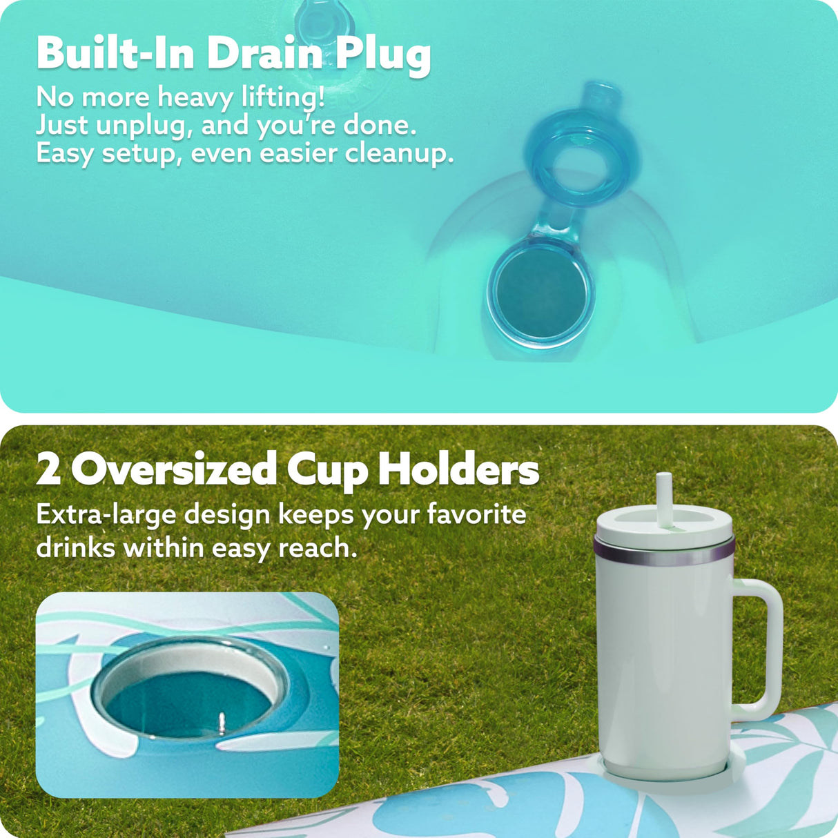 SLOOSH Inflatable Tanning Pool Lounger Float,72" x 65" Pool Floats Adult with Pillow,Luxury Fabric Large Suntan Tub Raft Floatie,Sunbathing Bed Lounge for Water Blow Up Kids Ball Pit Party Gifts,Cyan