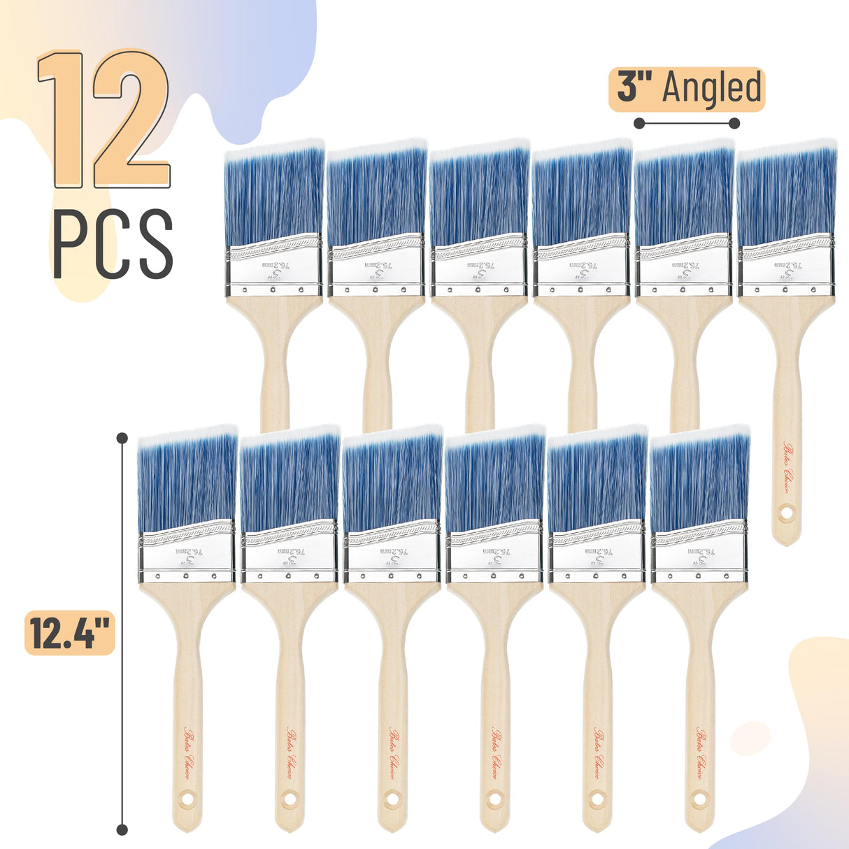 Bates 3-Inch Angle Paint Brushes (12 Pack) - Treated Wood Handle, Perfect for Walls & Furniture