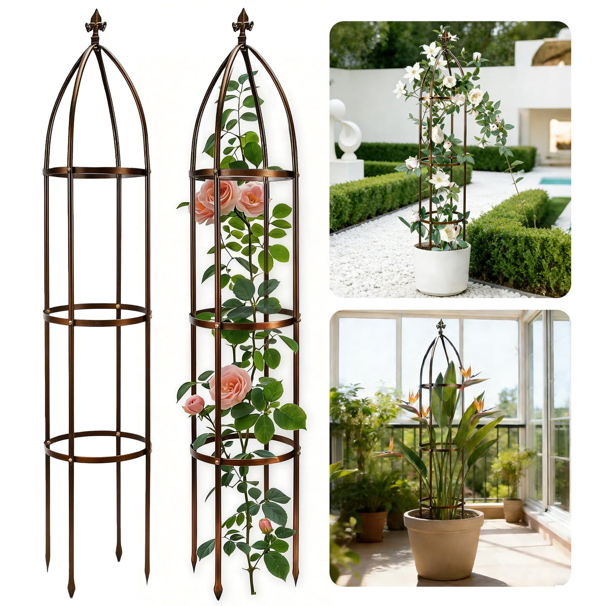 6.3FT, 100% Metal Thickened Garden Obelisk Trellis for Climbing Plants