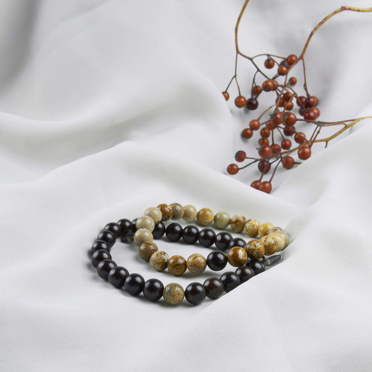 Anavego True Bond Matching Couples Bracelet Set with Storage Box. Wooden & Jasper 8 Millimeter Beaded. Unique 5 5th Year Marriage Wood Gifts for Him Her Boyfriend Girlfriend Husband Wife