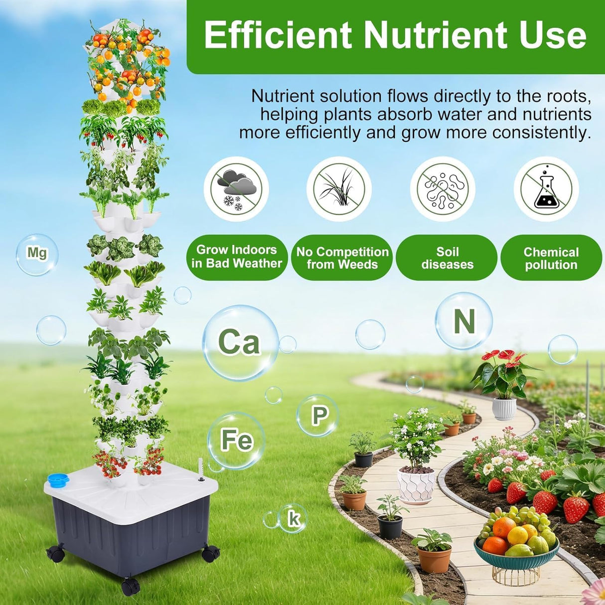 Hydroponic Tower, 14-Layer Hydroponics Growing System Kit with 70 Slots, Vertical Garden System with 20L Water Tank and Pump for Indoor Outdoor Home, Balcony & Patio