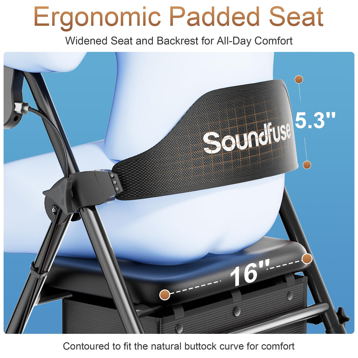 Rollator Walkers with Seat for Seniors, Foldable 8" Big Wheels All Terrain Rolling Walker, Handles and Ergonomic Seat Height Adjustable, 350 lb, FSA HSA Eligible