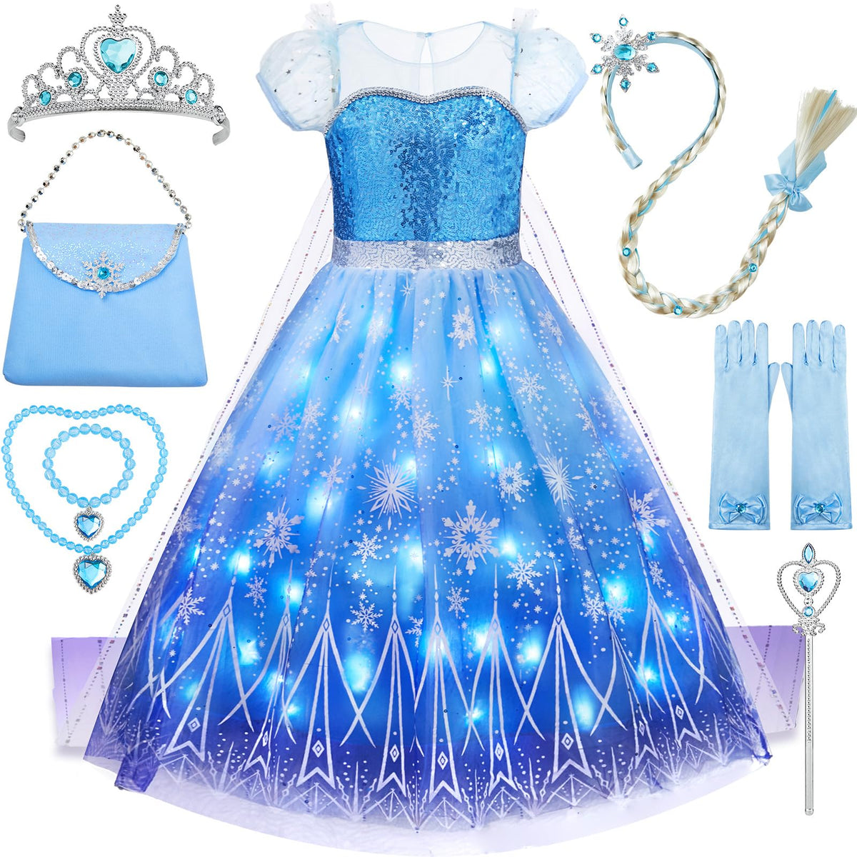 Davvew Princess Dresses for Girls Halloween Light Up Princess Costume for Little Girls Christmas Toddler Princess Dress Up Clothes