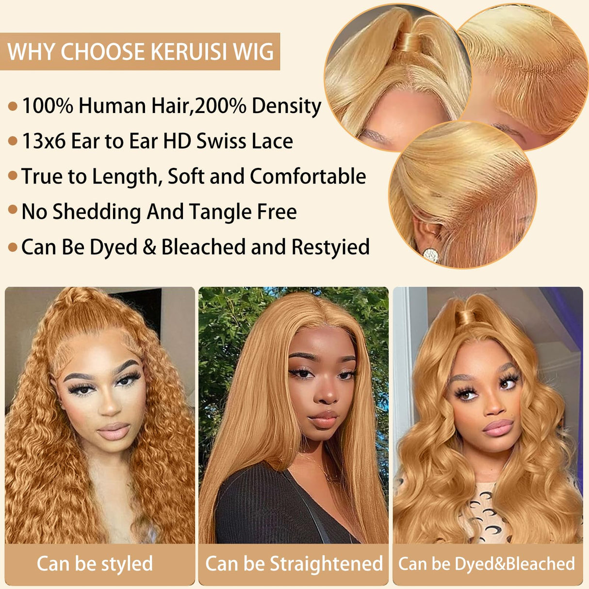 KERUISI 26 Inch Honey Blonde Wig Human Hair 200% Density 13x6 Body Wave Pre Plucked Glueless HD Transparent Lace Frontal Wigs Human Hair for Women