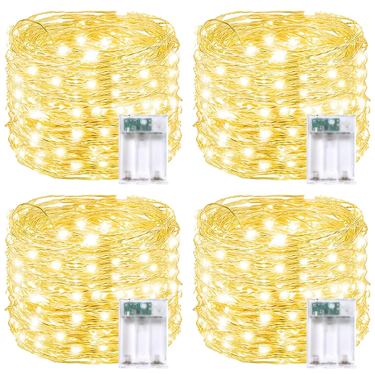 4 Pack 60 LED Fairy Lights Battery Operated with Timer, 20FT Waterproof Twinkle Lights Indoor Outdoor, Cuttable String Lights for Bedroom, Wedding, DIY, Centerpiece, Christmas Decorations (Warm White)