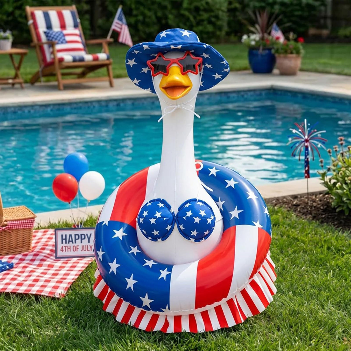 Atcarmor 4th of July Bikini Porch Goose Outfit Patriotic 23 Inch Summer Porch Goose Outfit for Independence Day 250th Anniversary