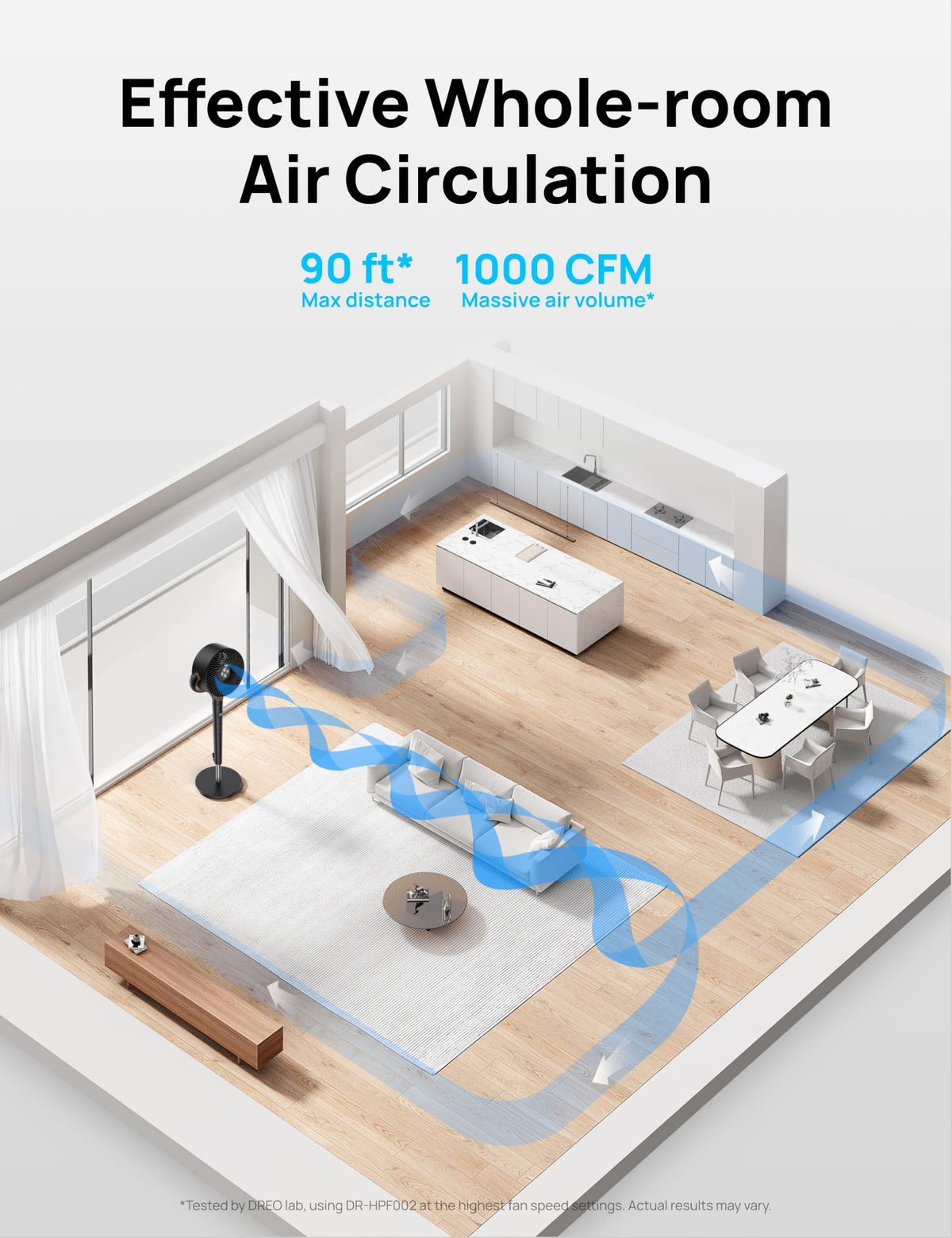 DREO Fan for Bedroom, Standing Oscillating Fan for Whole Room, Quiet Fan