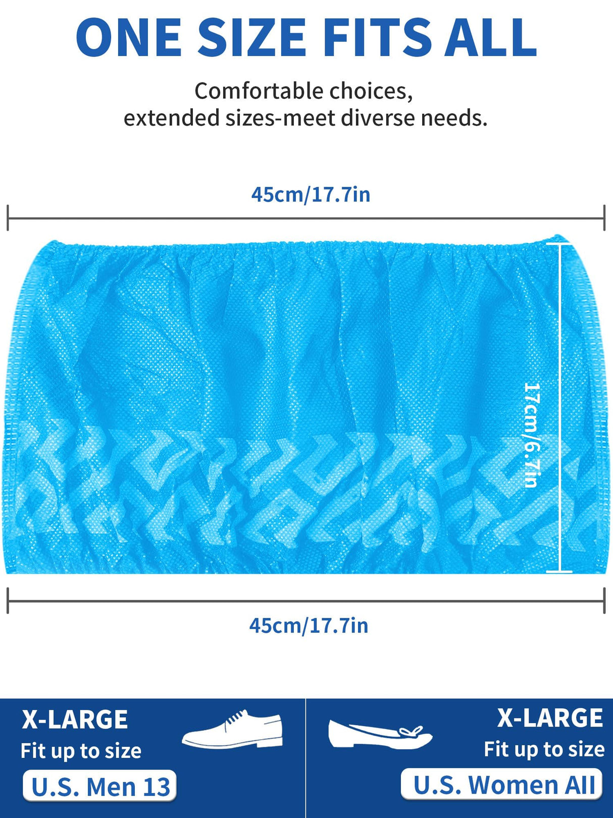 WENTONG X-Large 50 Pack Shoe Covers Disposable Non-Slip, Black Non-Woven Fabric Boot Covers for Indoors Breathable Slip Resistant Durable Boot, Stretchable Fits Up to Size 13 US Men (Blue, 200 Pack)
