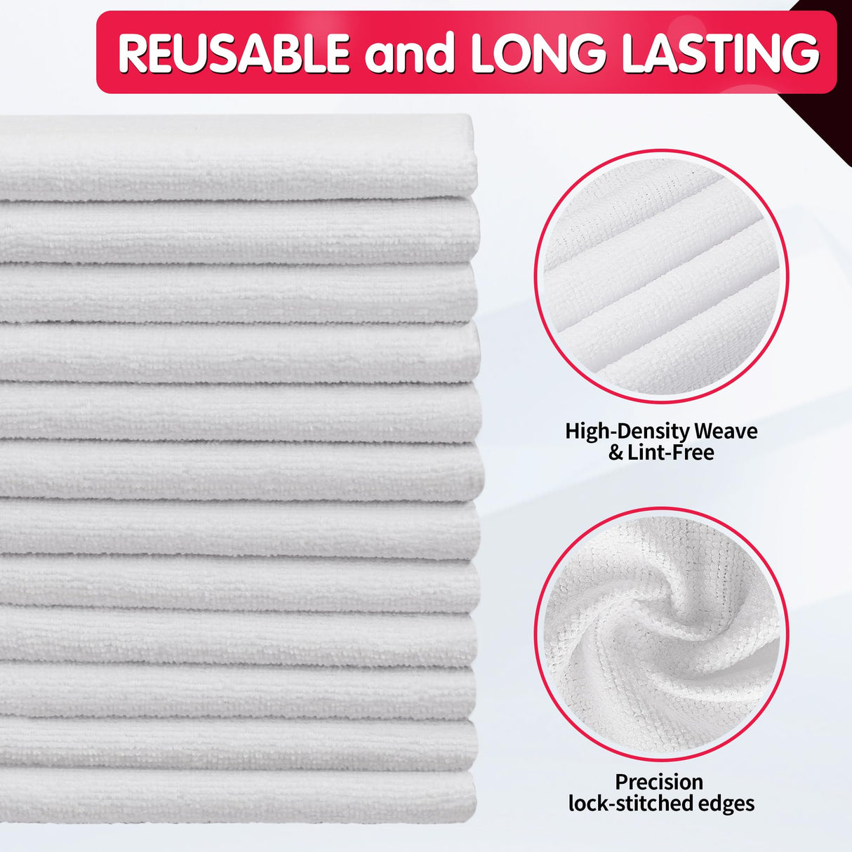 FIXSMITH White Microfiber Cleaning Cloth, Pack of 50, 16"X12" Cleaning Rags for Housekeeping and Kitchen, Reusable Shop Towels, Microfiber Towels for Cars, Lint Free, Scratch-Free, Highly Absorbent