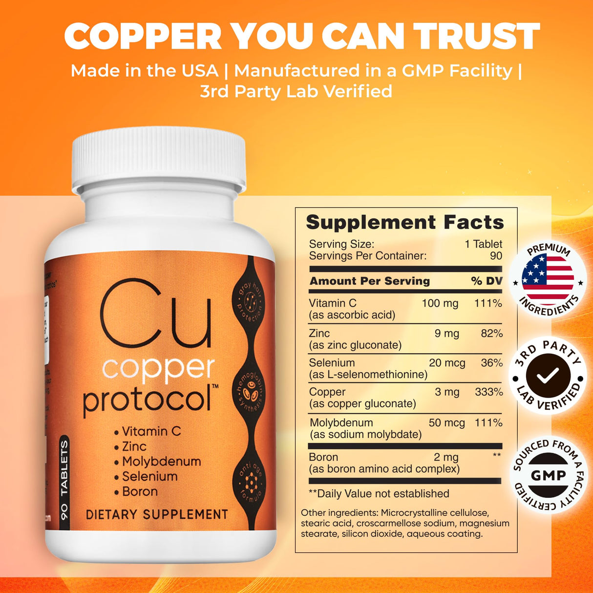 Copper Protocol Copper Supplements for Women and Men (90 Capsules) Boosts Energy, Nourishes Body, Anti-Aging Formula, Includes Vitamin C, Zinc & Selenium, Non-GMO, Made in USA - GMP Certified
