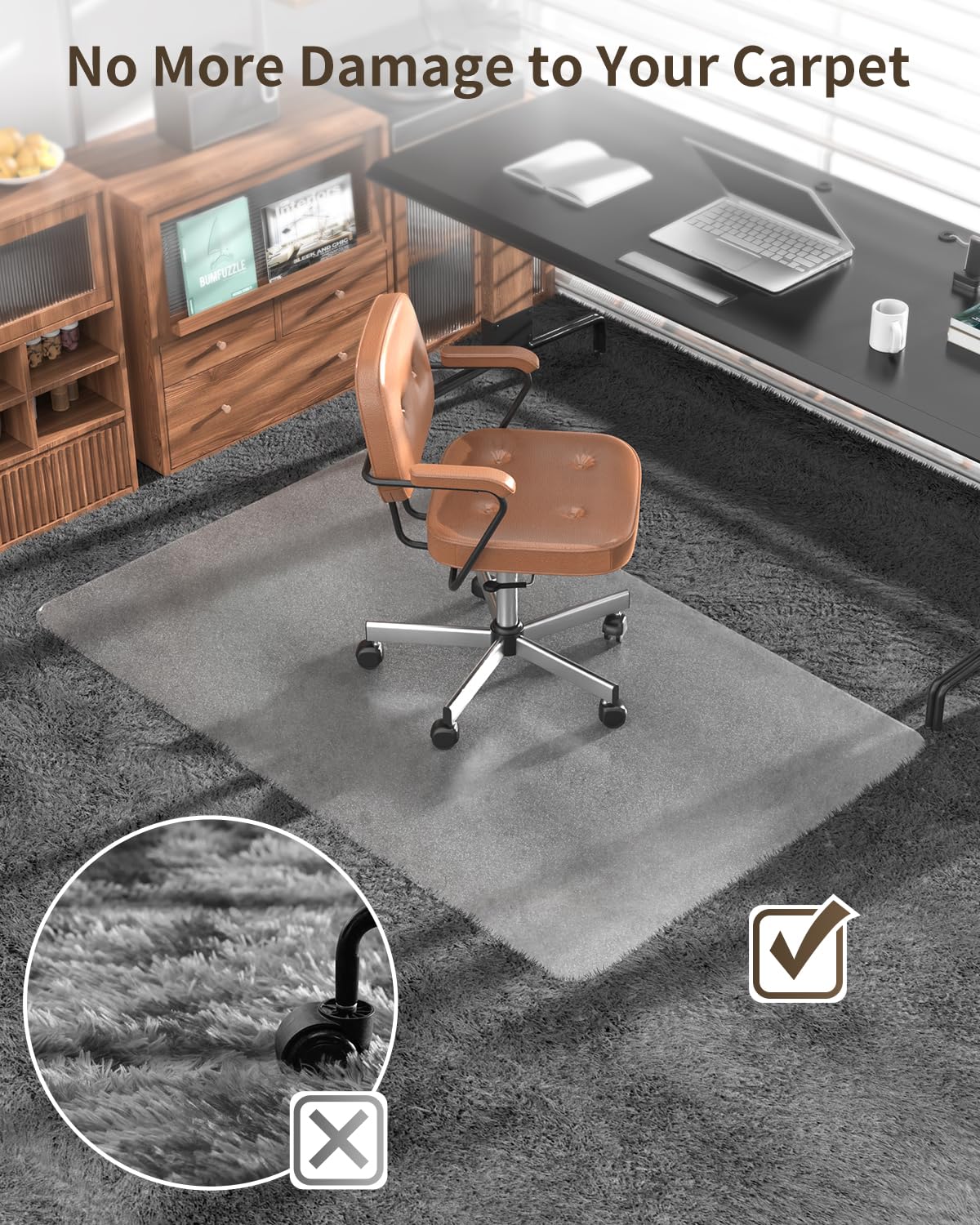 Blvornl Frosted Clear Chair Mat for High Pile Carpet and Hardwood Floor, 47.2"*60" Hard Material Chair Mat, Heavy Duty Computer Chair Mats for Rolling Chairs, Desk Floor Rug for Office and Home