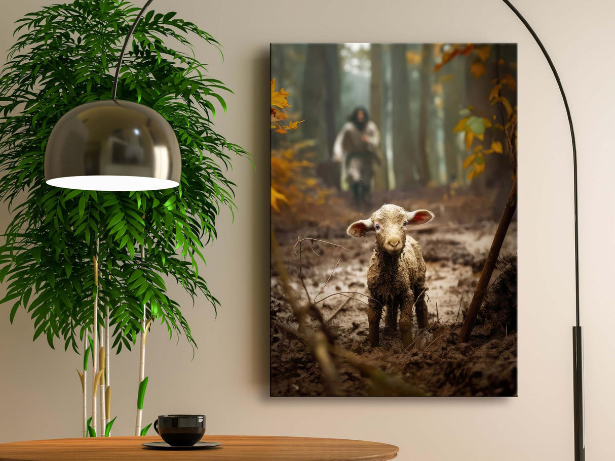 Ploceiny christian gifts for women-men,Religious canvas home decor for prayer room christmas decorations Jesus Running After Lost Lamb Picture Jesus and lamb poster wall decor A-392 (16"X24")