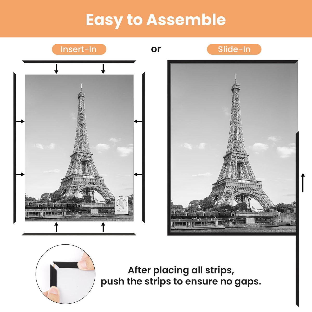 upsimples 20x30 Poster Frame, Easy Slide-In Assembly, Black, 3 Pack