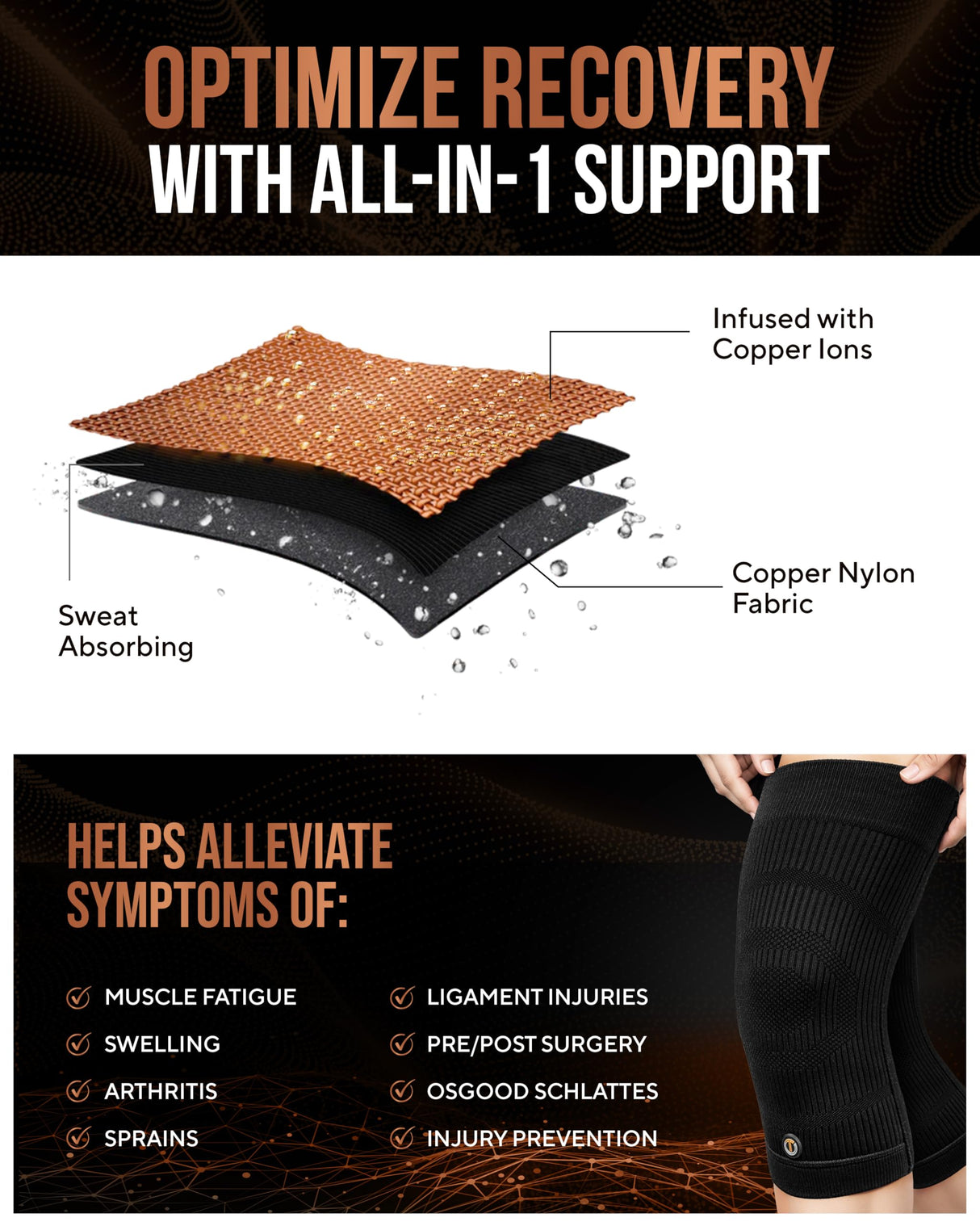 TheraCopper Copper Knee Brace for Men & Women (2 Pack) — Non-Slip Compression Copper Knee Sleeve for Arthritis, Knees Pain Relief, Swelling, Anti inflammatory and Recovery Support (Large)